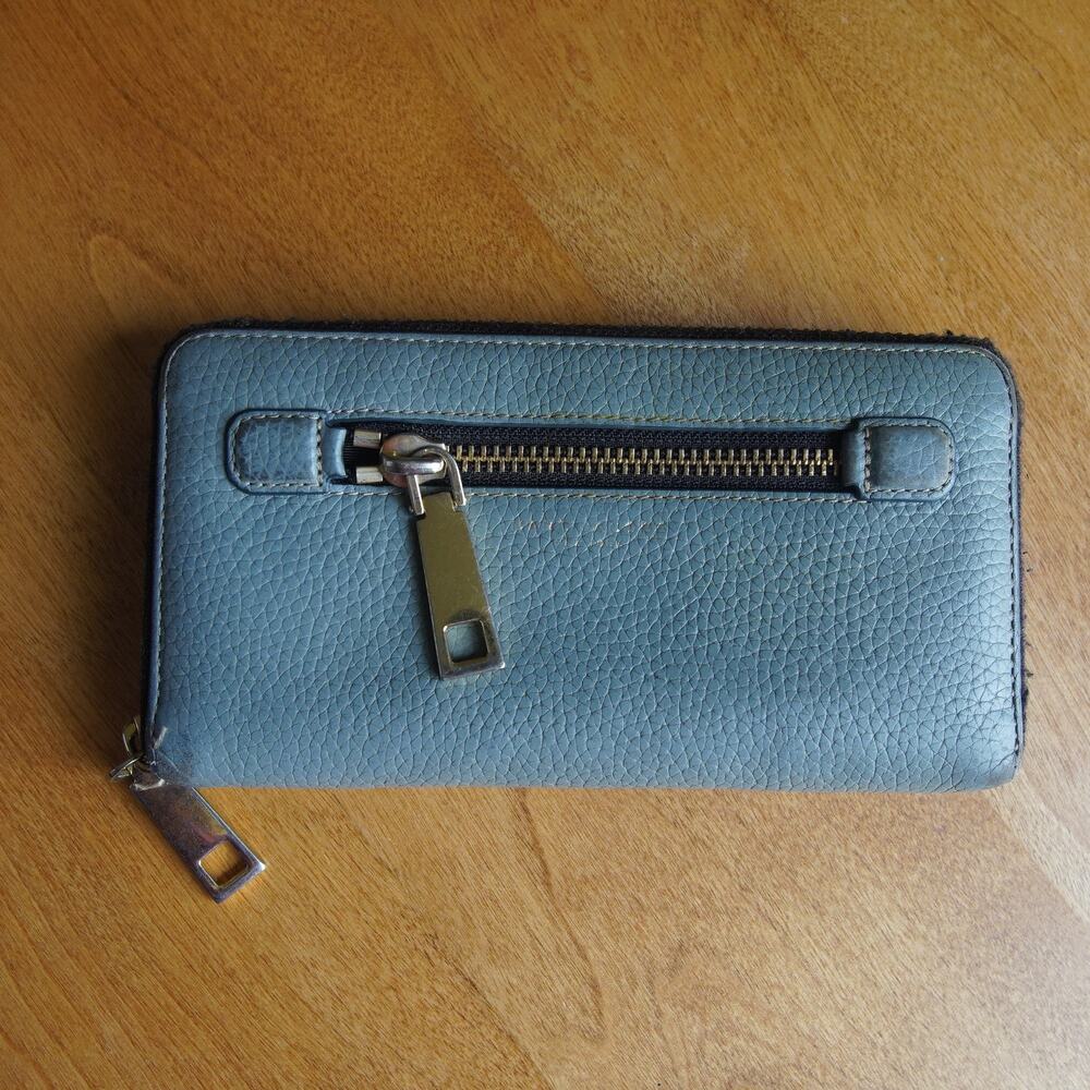 Marc Jacobs Seafoam Blue Zip Around Wallet Pebbled Leather Organizer
